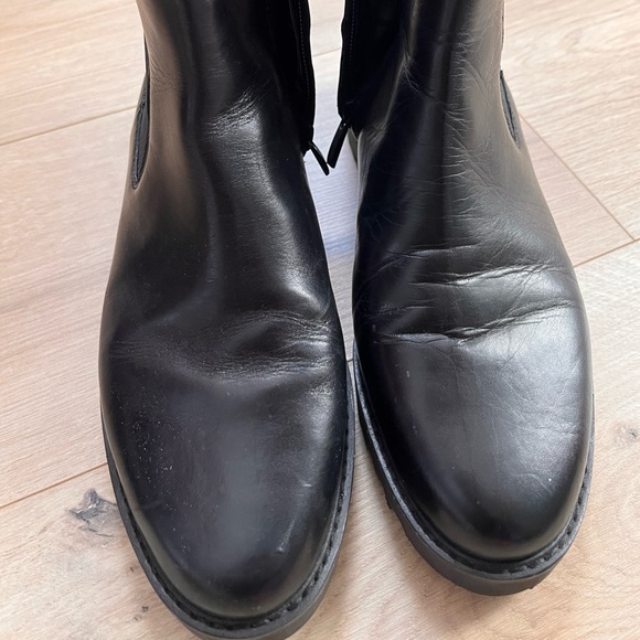 Franco Sarto Carian Black Leather Chelsea Ankle Boots lug sole booties - Picture 7 of 13